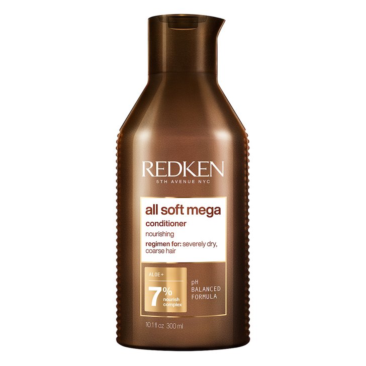 Redken all soft moisturizing conditioner for dry, brittle hair. Argan oil, 5% moisture complex. Size 10.1 fl oz / 300 ml.