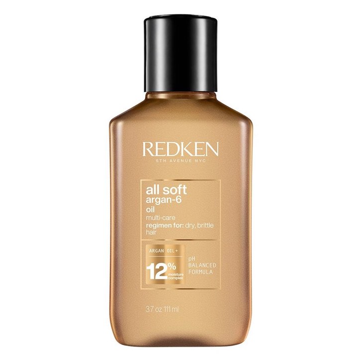 Redken all soft argan -6 oil multi-care regimen for dry, brittle hair. Size: 3.7 oz / 111 ml.