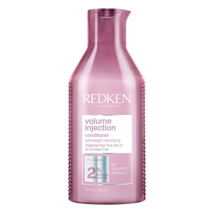 Redken volume injection lightweight, volumizing conditioner for fine, flat or processed hair. Size: 10.1 fl oz / 300 ml.