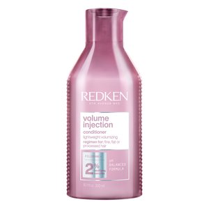 Redken volume injection lightweight, volumizing conditioner for fine, flat or processed hair. Size: 10.1 fl oz / 300 ml.